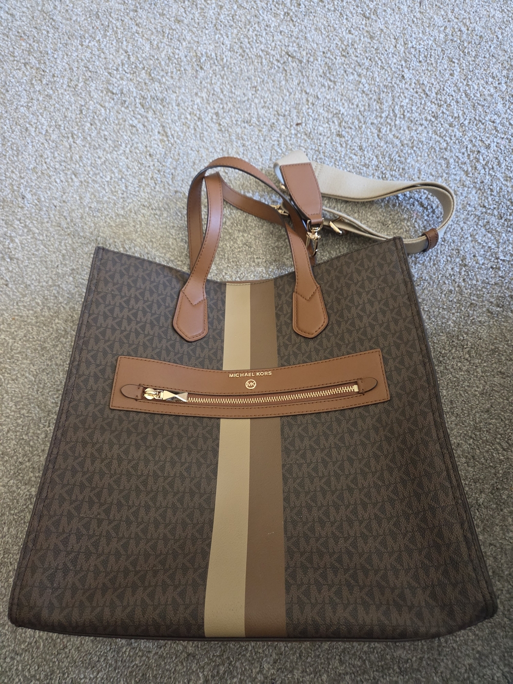 Michael Kors Brown Signature Stripe Tote Bag